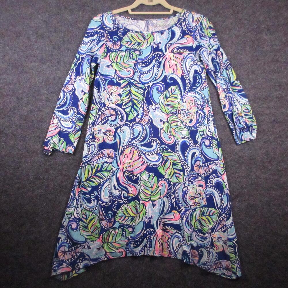 Lilly Pulitzer Dress Womens XXS Multicolor Pima Cotton 3/4 Sleeve T Shirt Shift